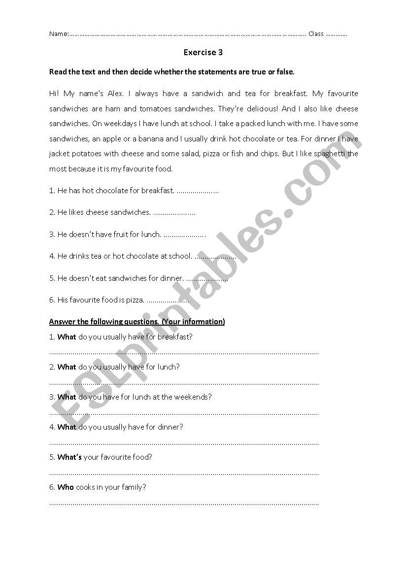 Reading Comprehension worksheet