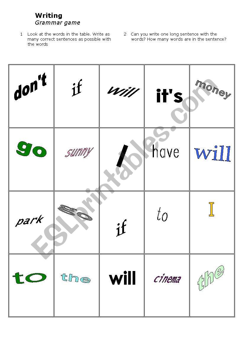 1st conditional grammar game worksheet