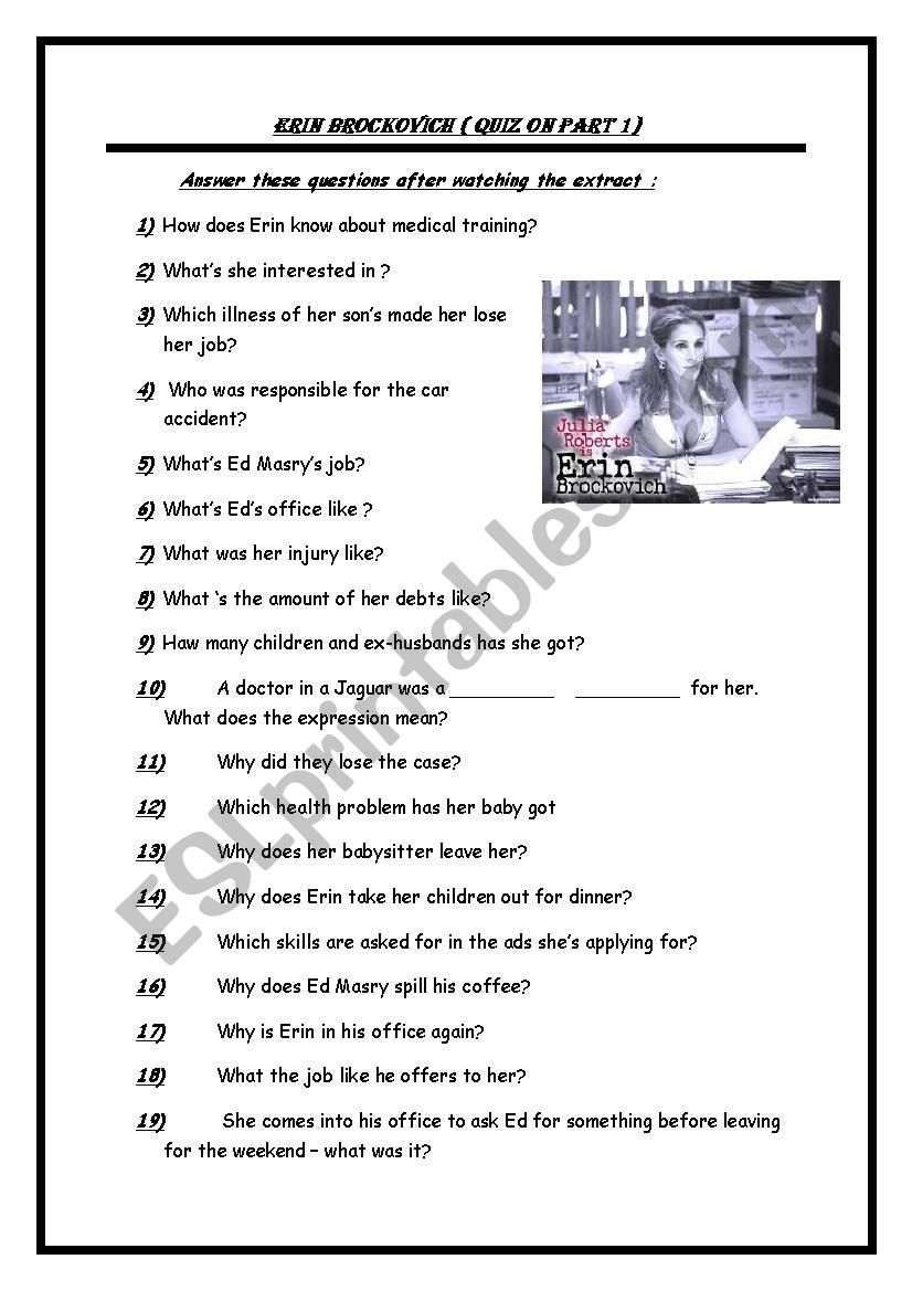 Film : Erin Brockovich quiz on part 1