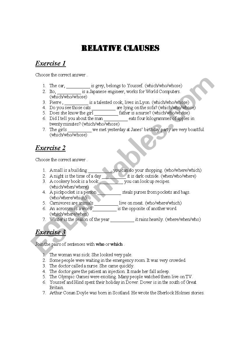 Relative Clauses worksheet