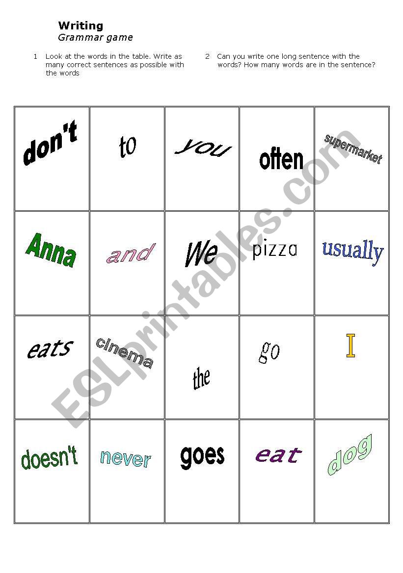 Present simple grammar game worksheet