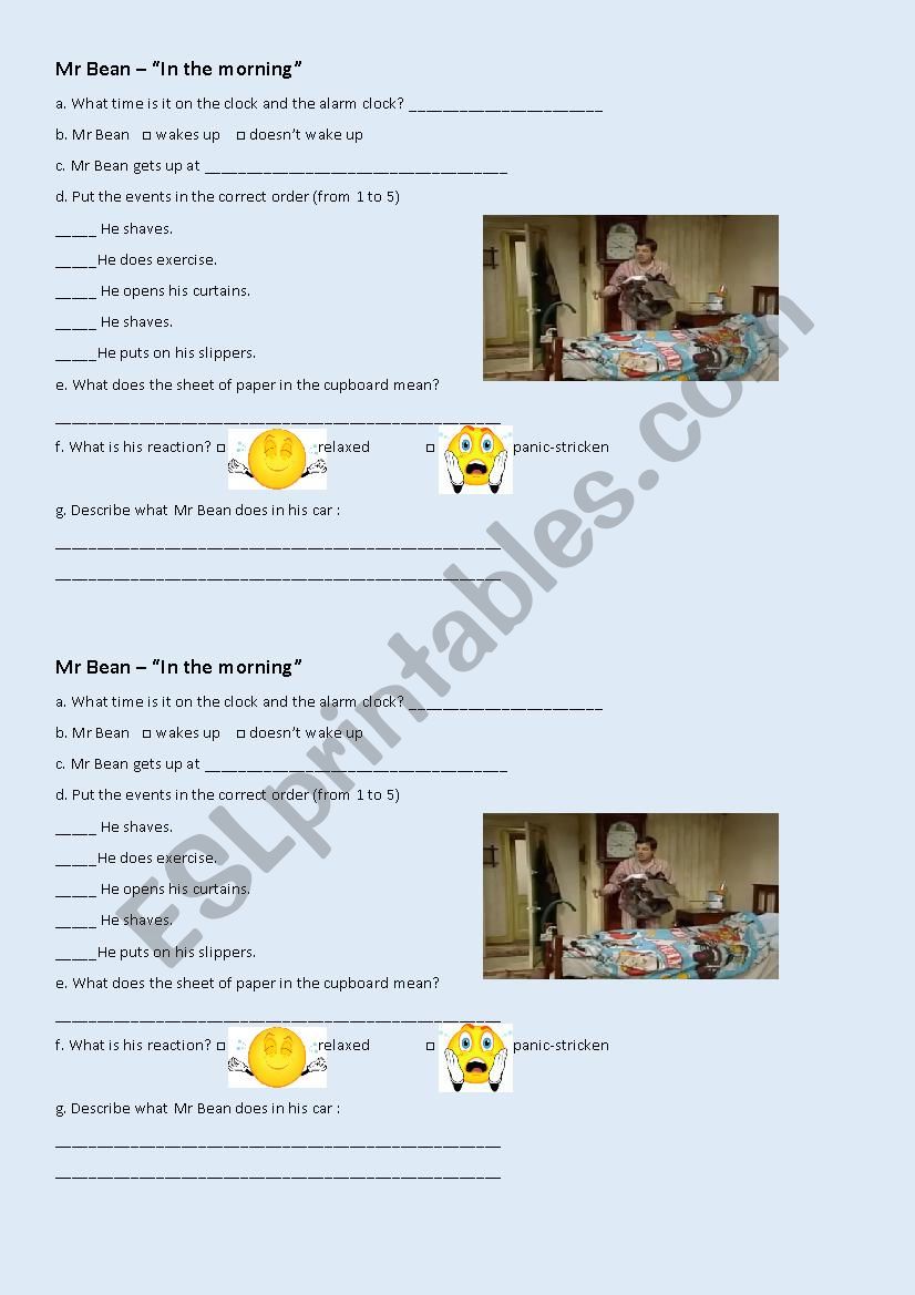 Mr BeanÂ´s morning worksheet