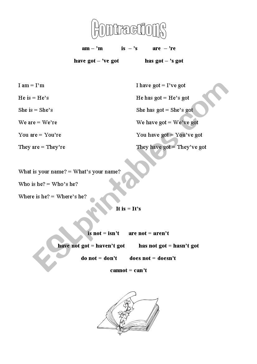 Contractions Worksheet 1 worksheet