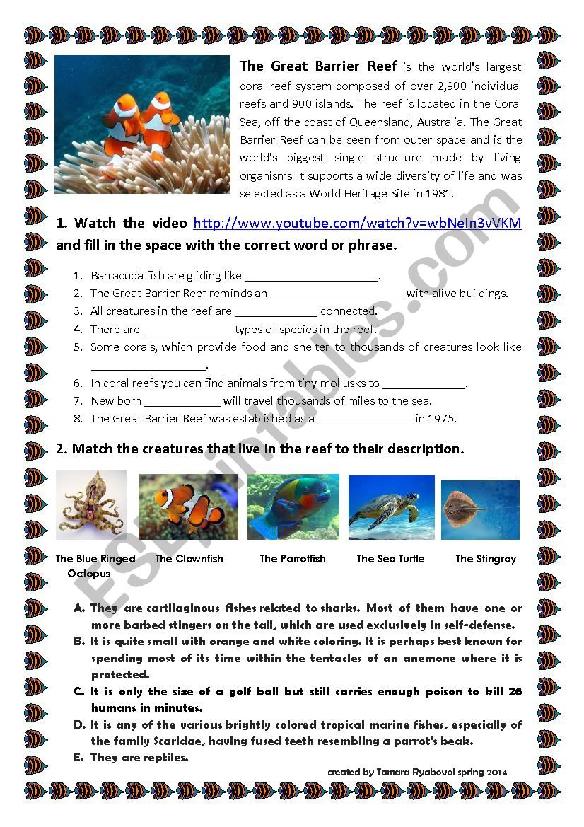 exploring-oceans-great-barrier-reef-esl-worksheet-by-kimto