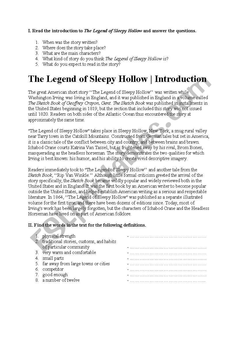 The Legend of Sleepy Hollow worksheet