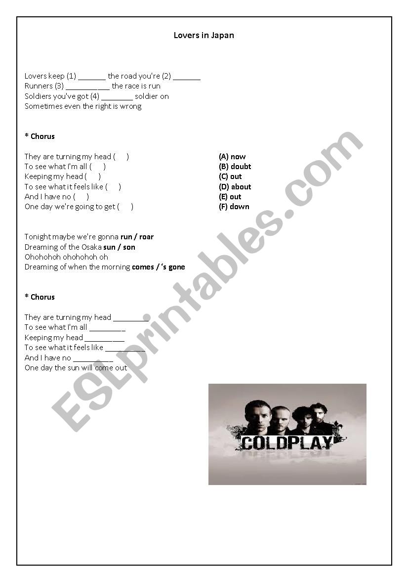 Coldplay - Lovers in Japan worksheet