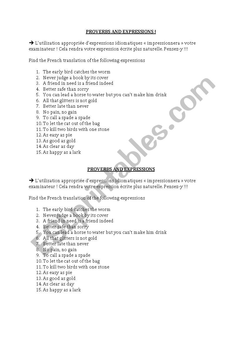 proverbs & expressions worksheet