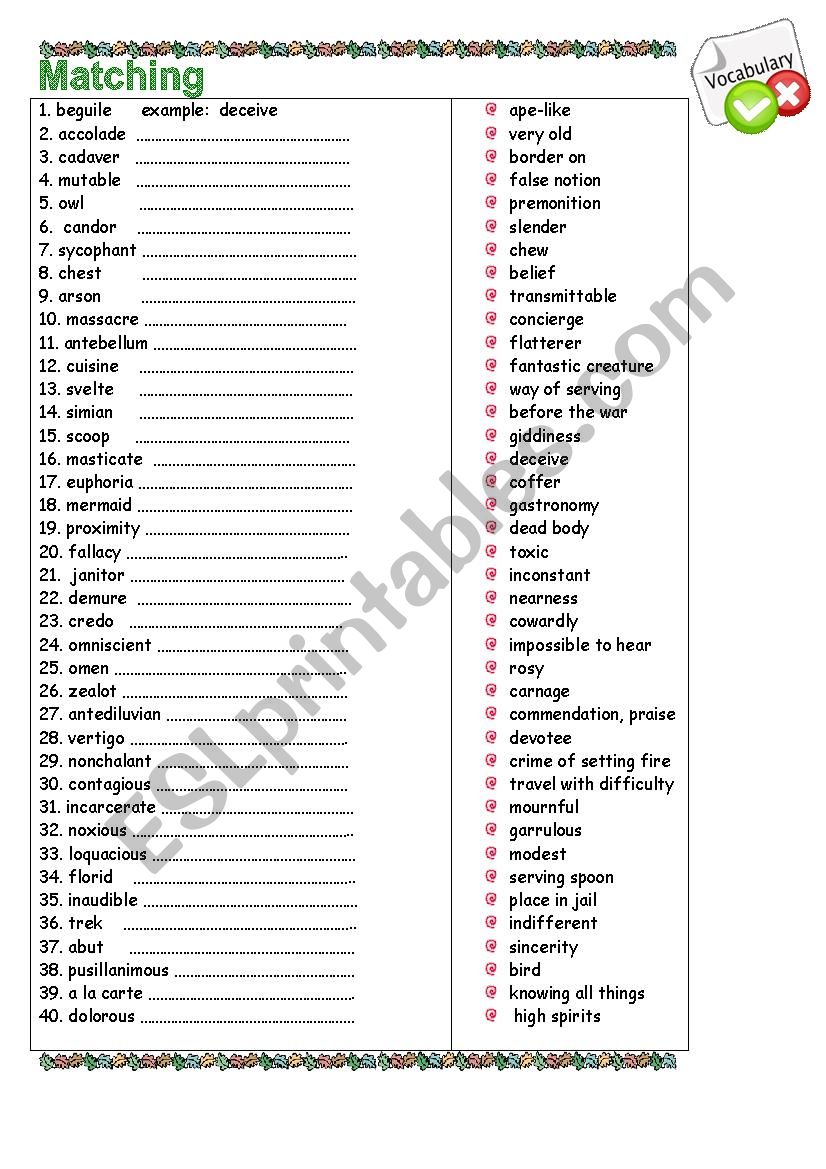 Advanced Vocabulary worksheet