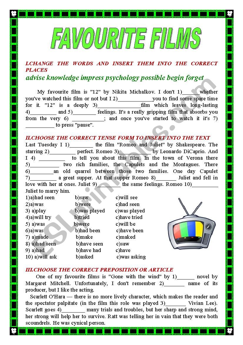 FAVOURITE FILMS worksheet