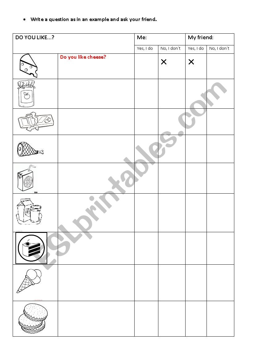 Food questions worksheet