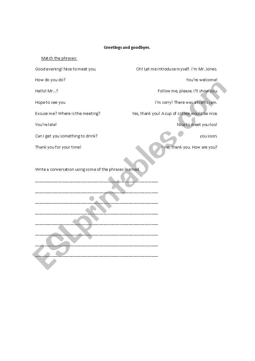 Greetings worksheet