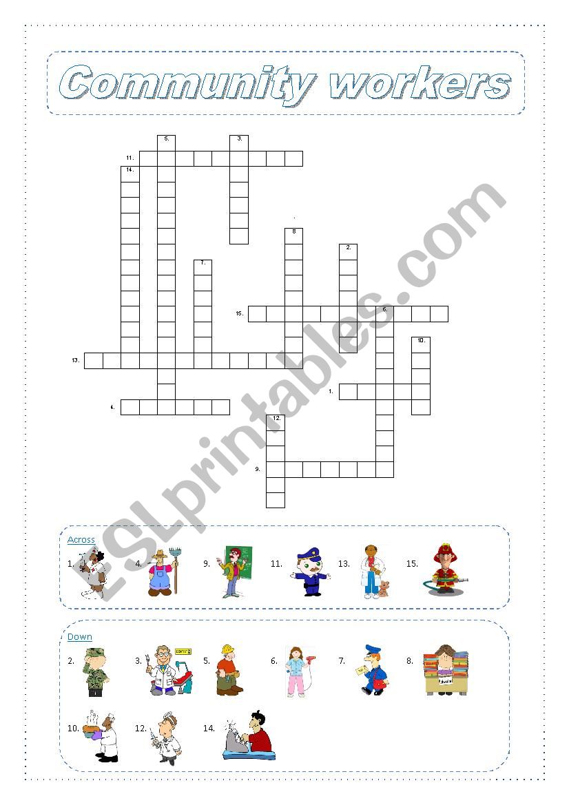 Community worker crossword worksheet