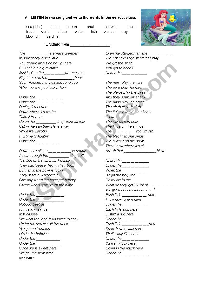 Under the sea worksheet