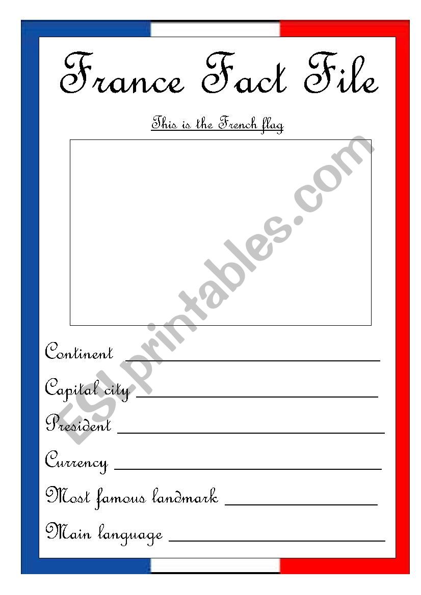 France fact file worksheet