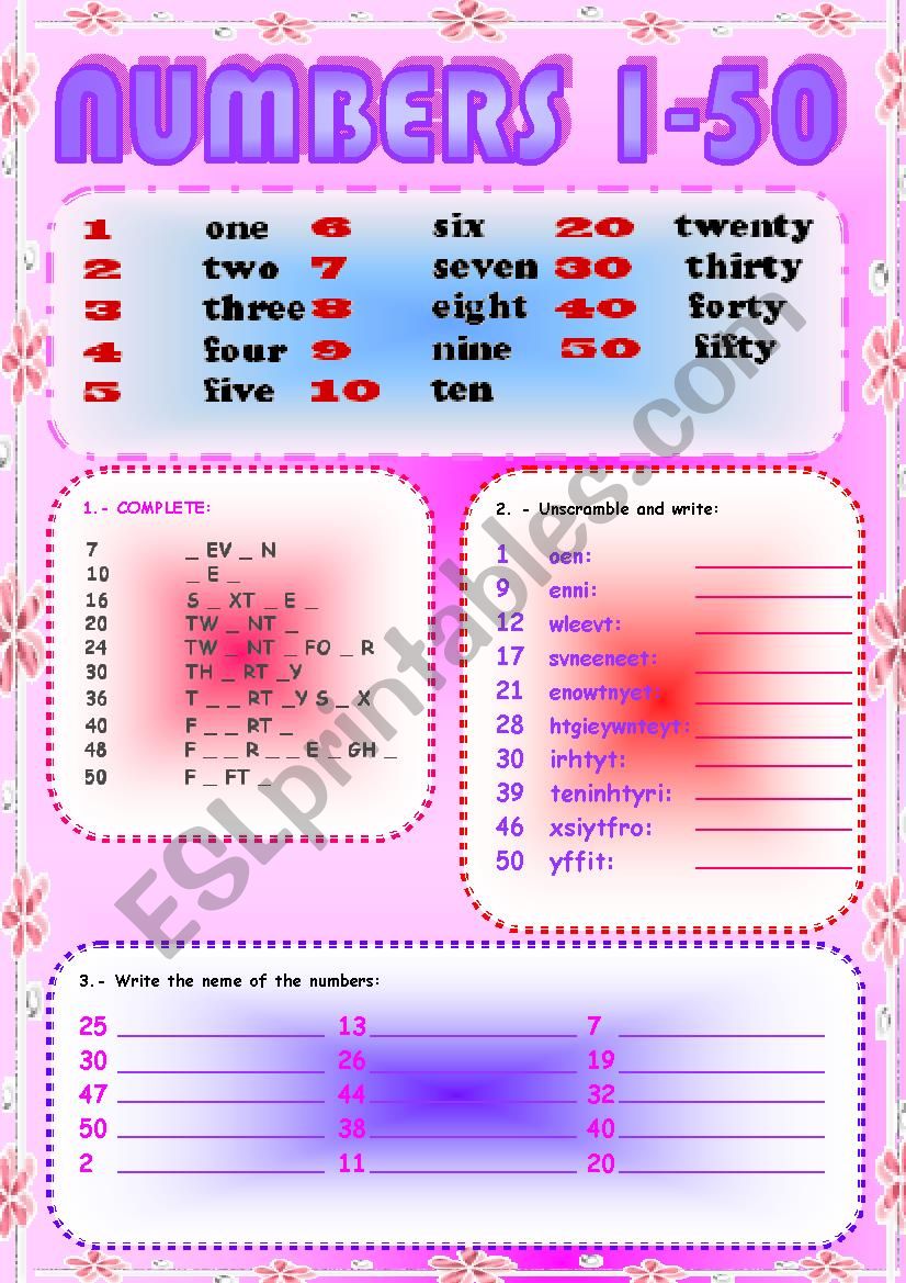 Fun with numbers 1 - 50 worksheet