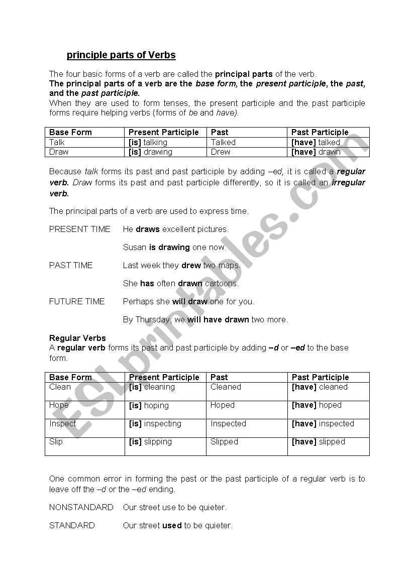 Principle Parts of Verbs worksheet