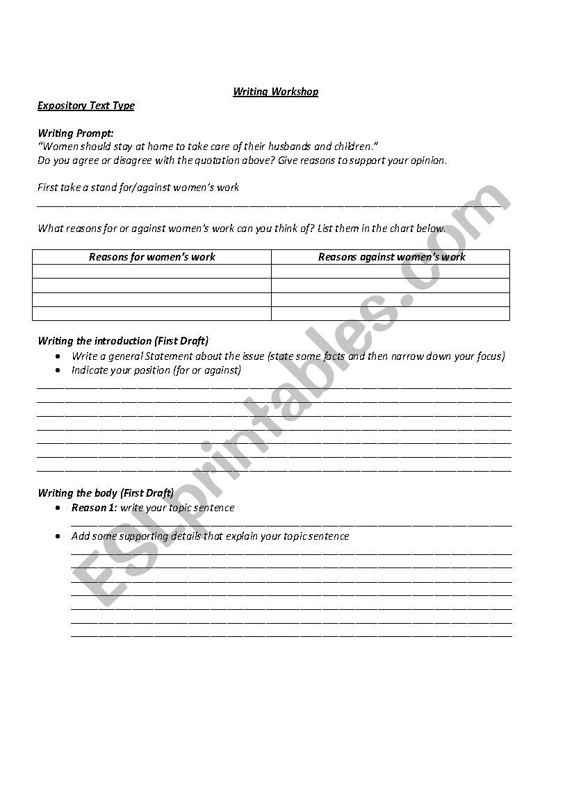 Womens Work Writing Workshop worksheet