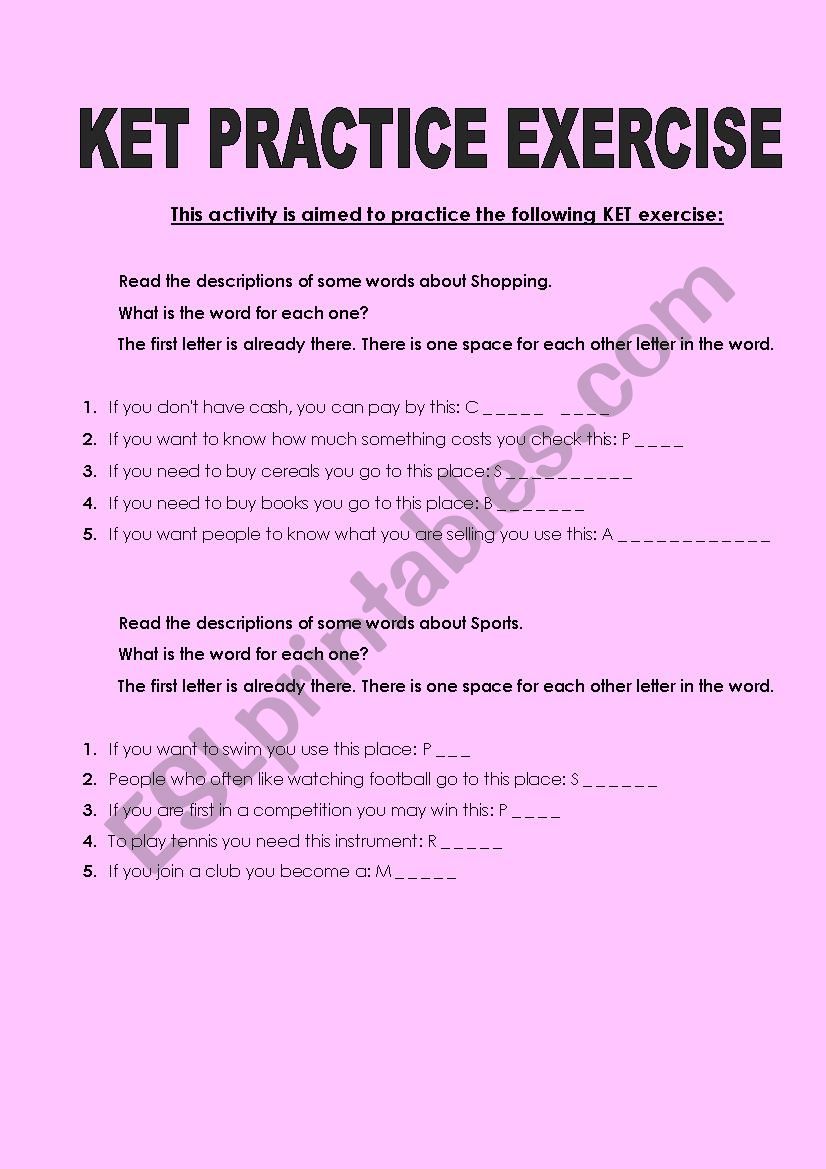 Ket Activity Practice worksheet