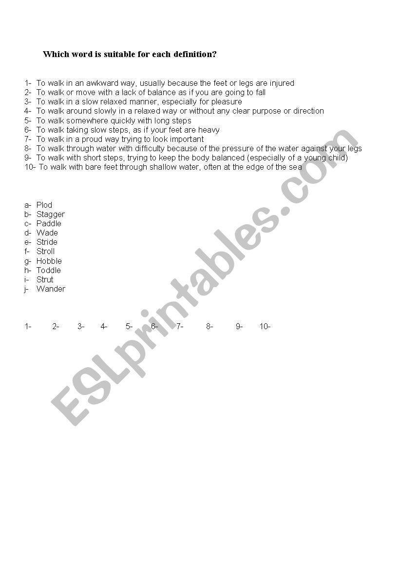 Ways Of Walking worksheet