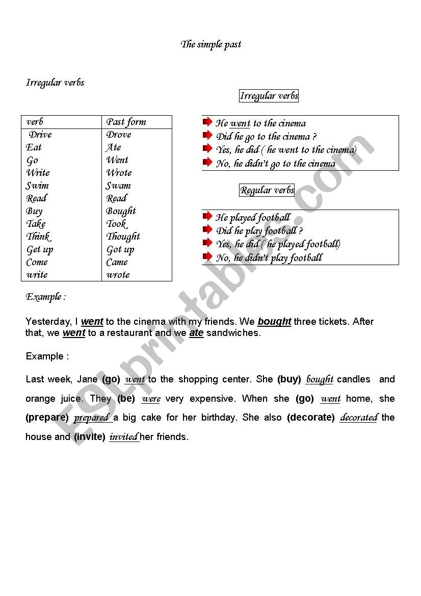 the  past simple (irregular verbs)