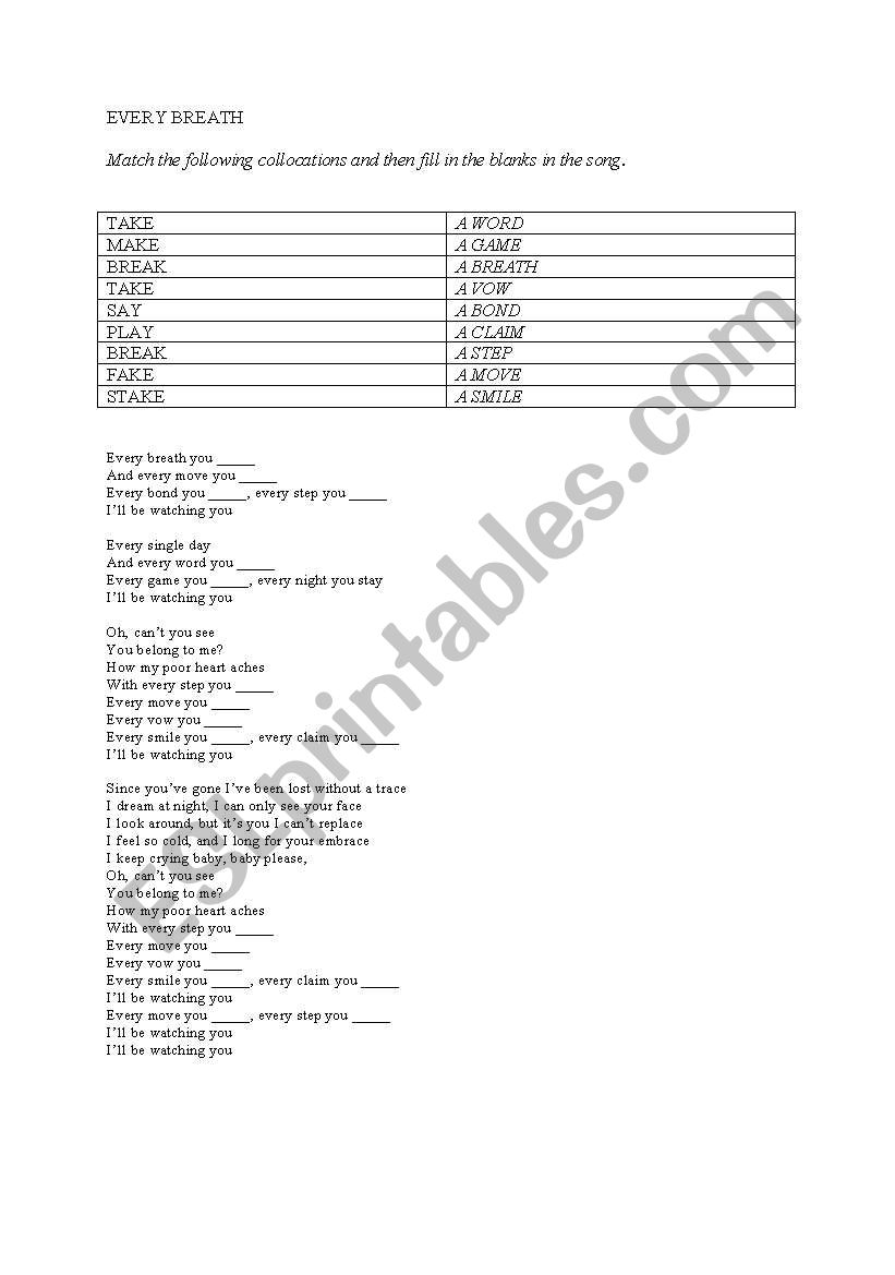 The Police - Every Breath You Take- collocations