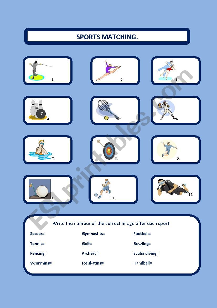 Sports matching exercise worksheet