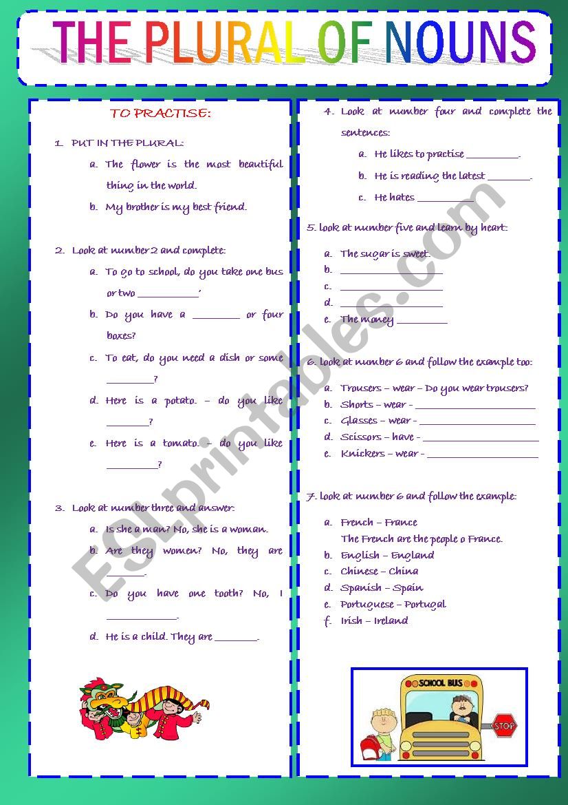 PLURAL OF NOUNS - PRACTISE worksheet