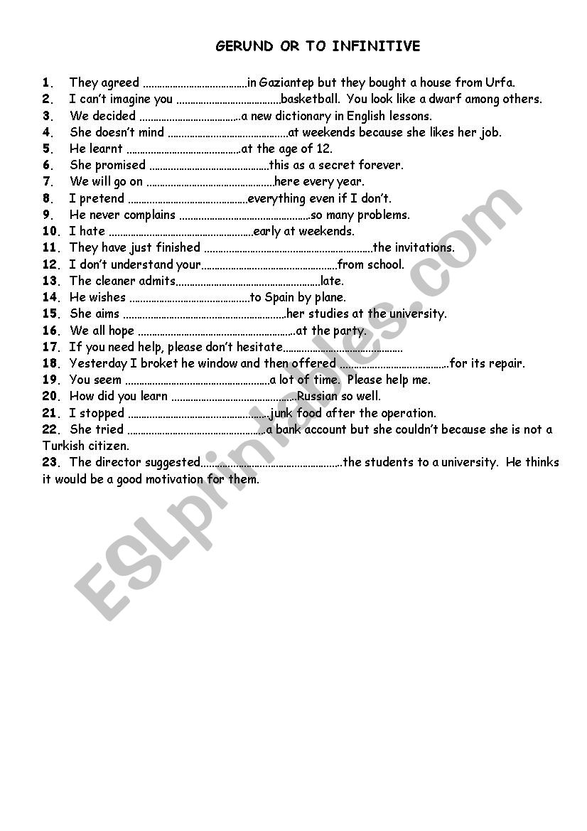 infinitive or gerund worksheet