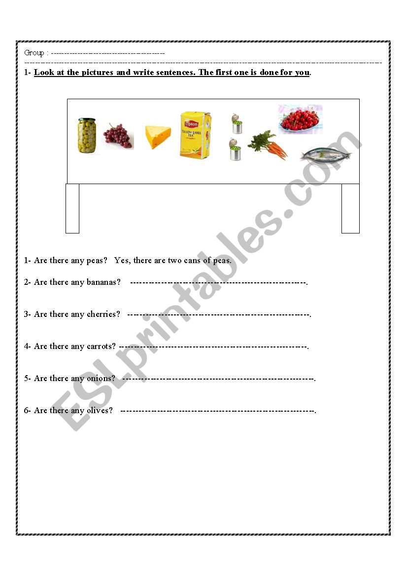 food worksheet