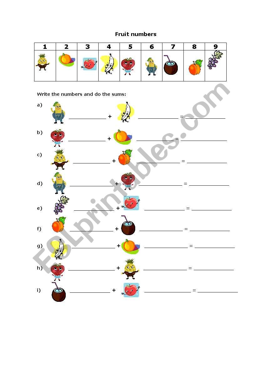 Fruit numbers worksheet