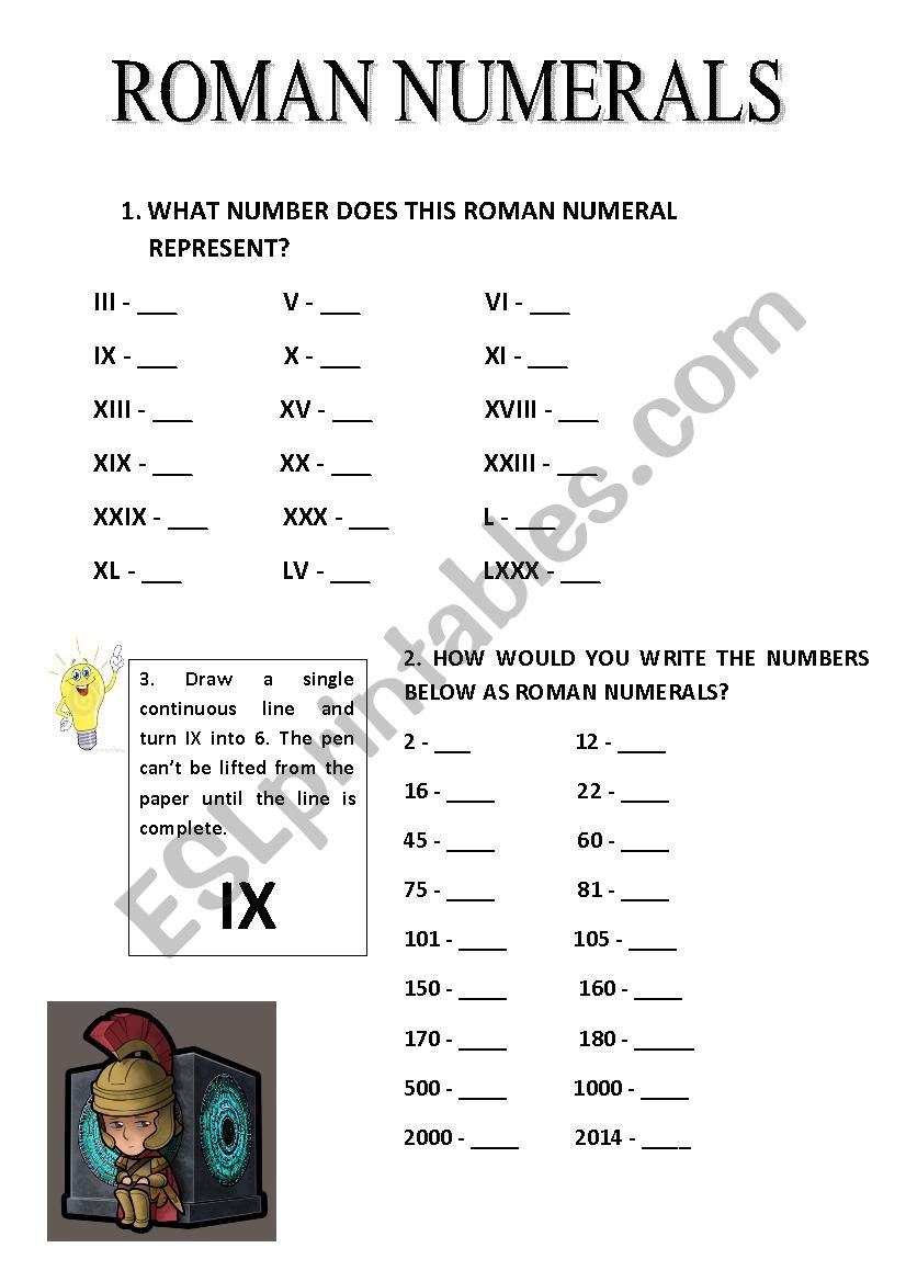 Roman Numerals 1-1000 worksheet