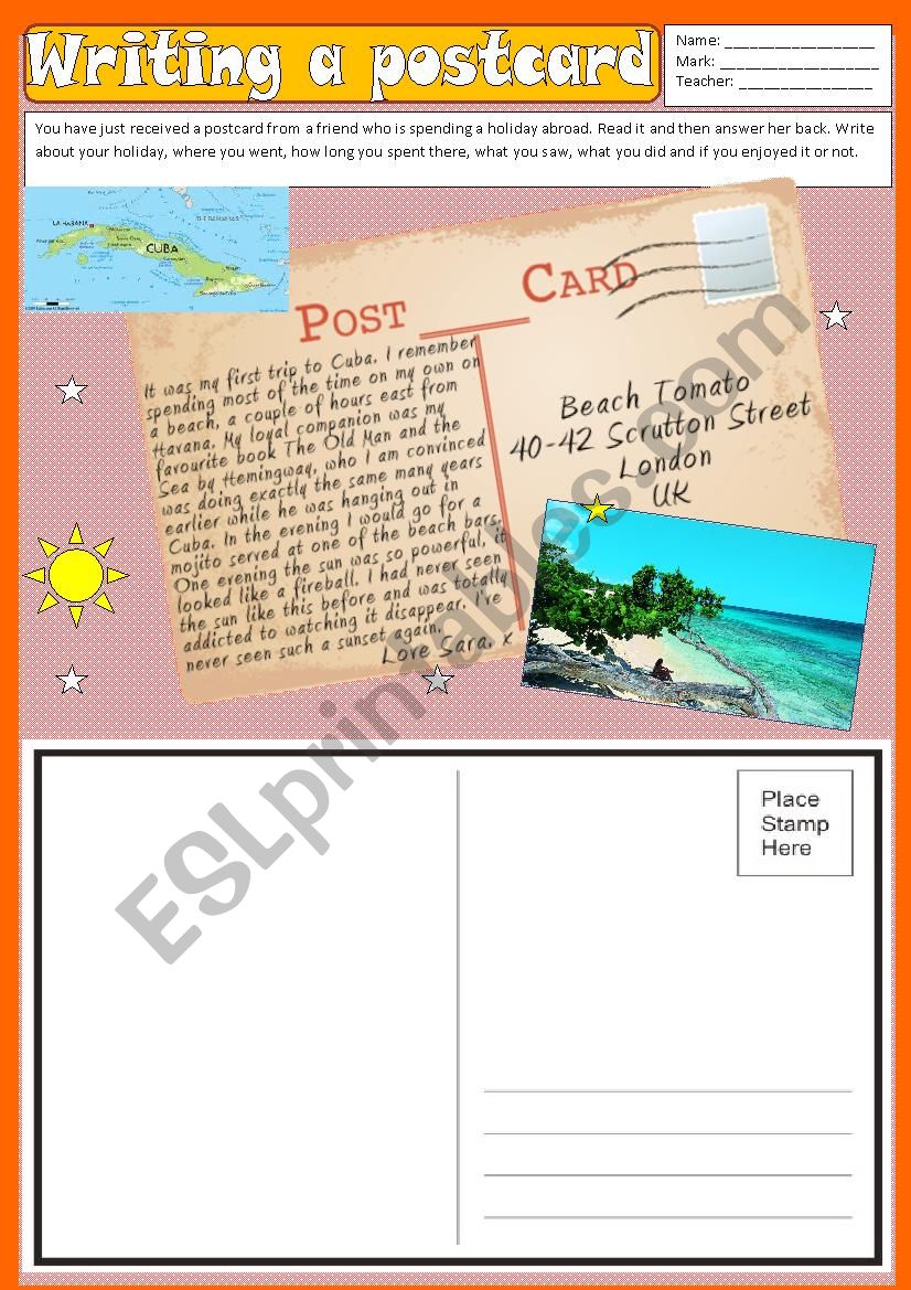 Writing - A postcard (Holiday)