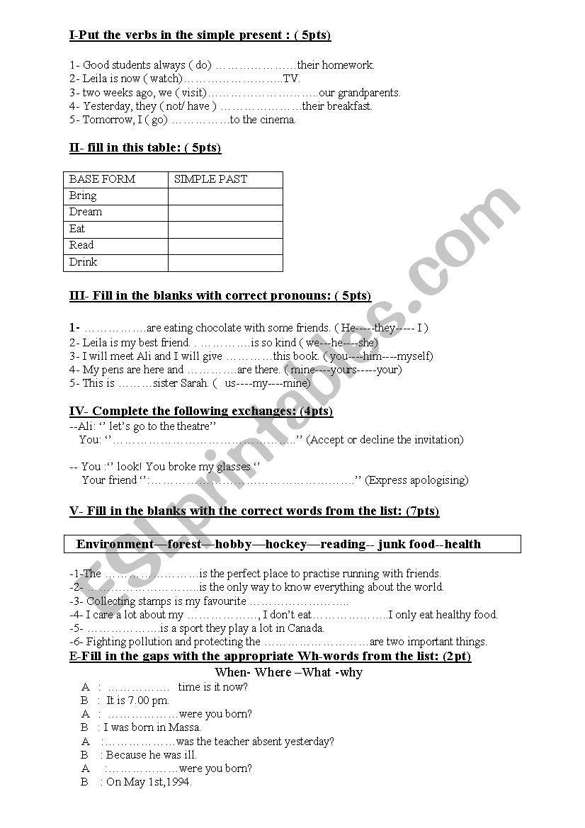 common core exercises worksheet