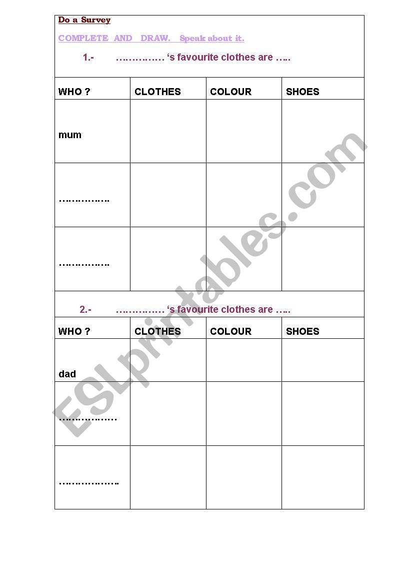 CLOTHES  SURVEY worksheet