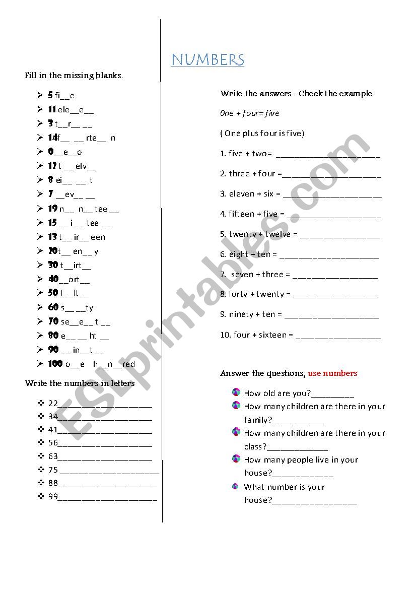 Numbers worksheet