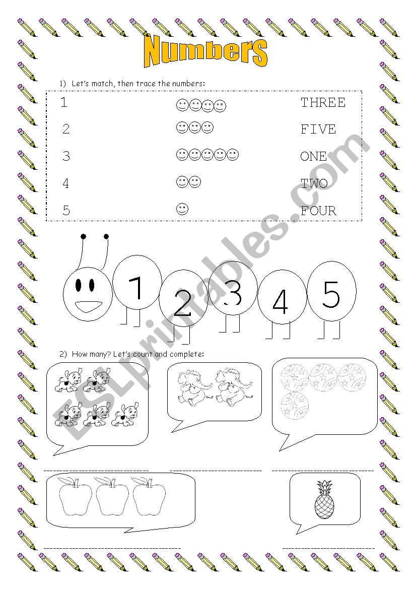 Numbers from 1 to 5 worksheet
