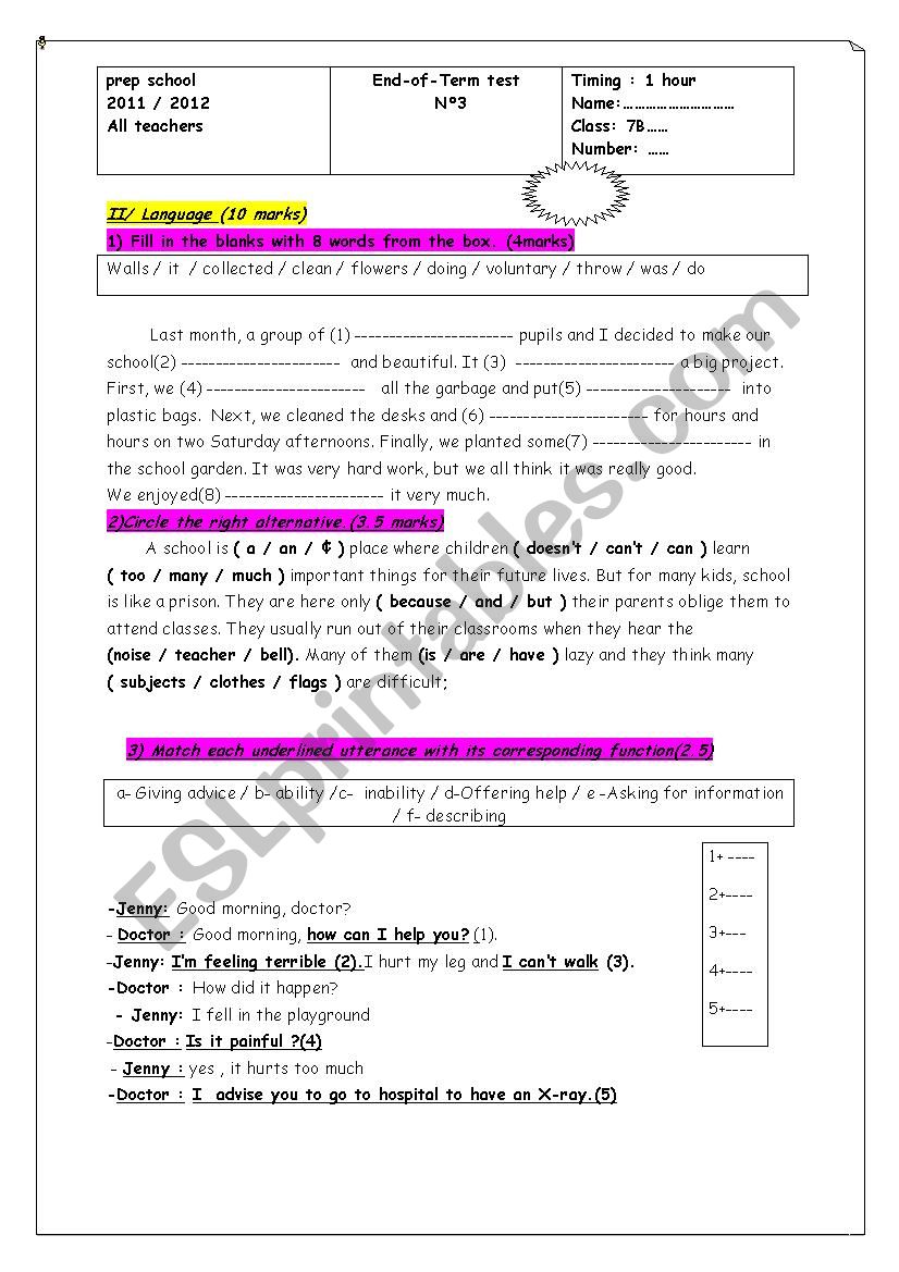  full term test 3  worksheet