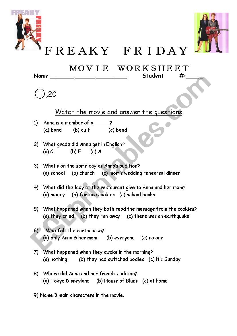 Freaky Friday Worksheet worksheet