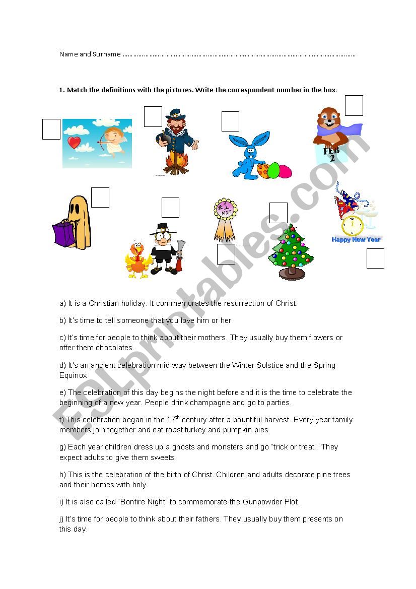 FESTIVITIES worksheet