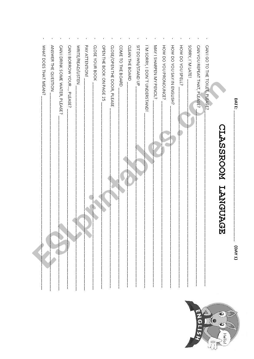 CLASSROOM LANGUAGE worksheet