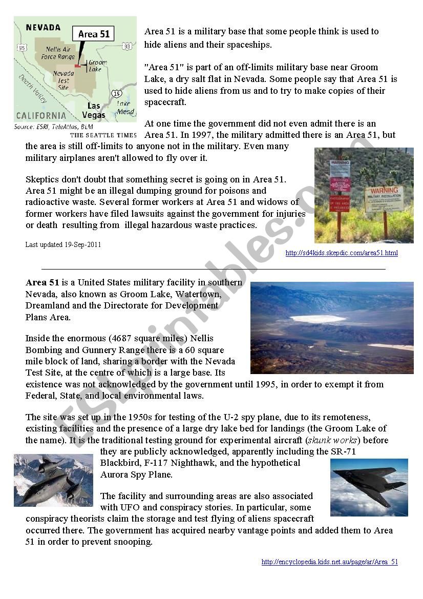 Area 51 worksheet