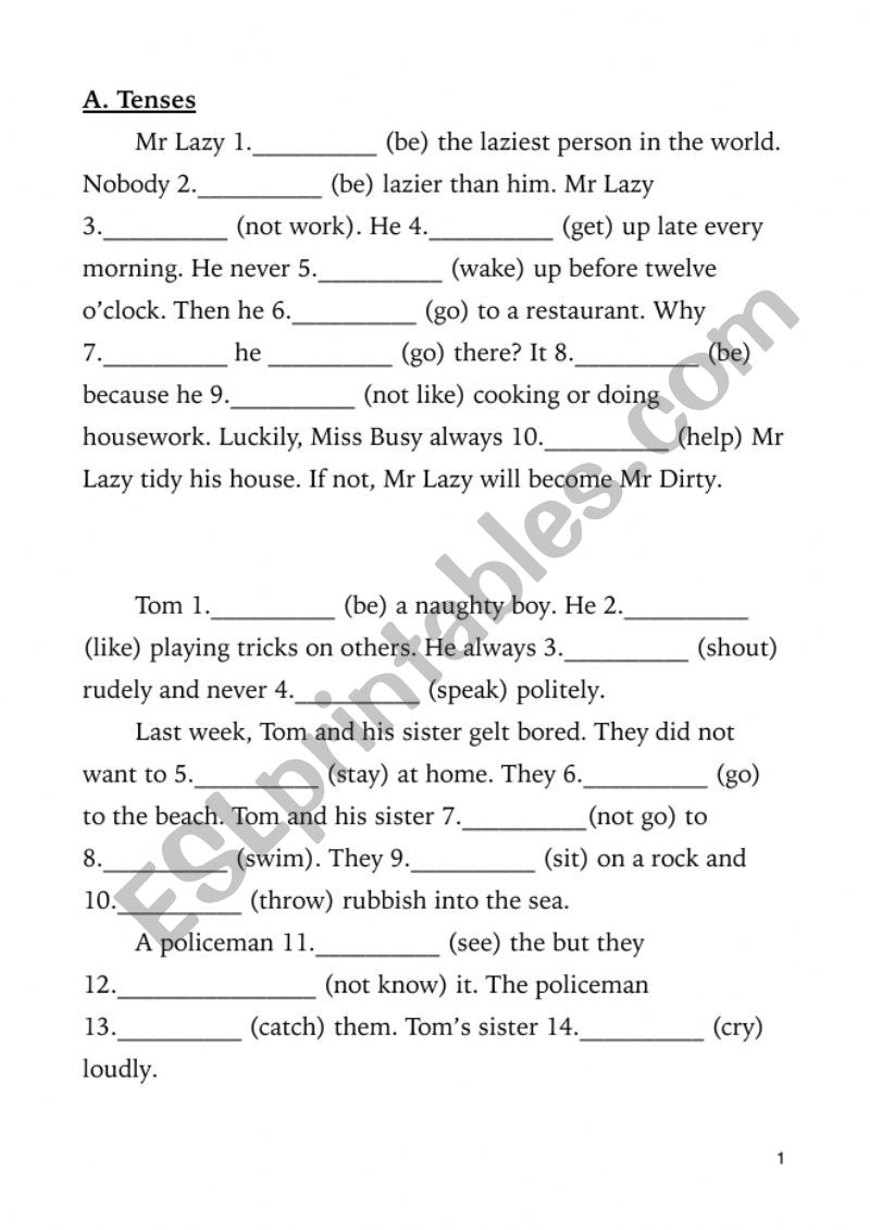 Tenses exercise  worksheet