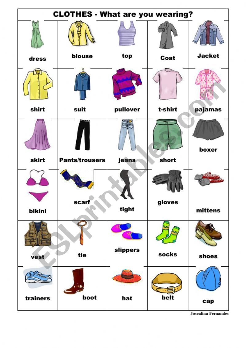 Esl Clothes Worksheet