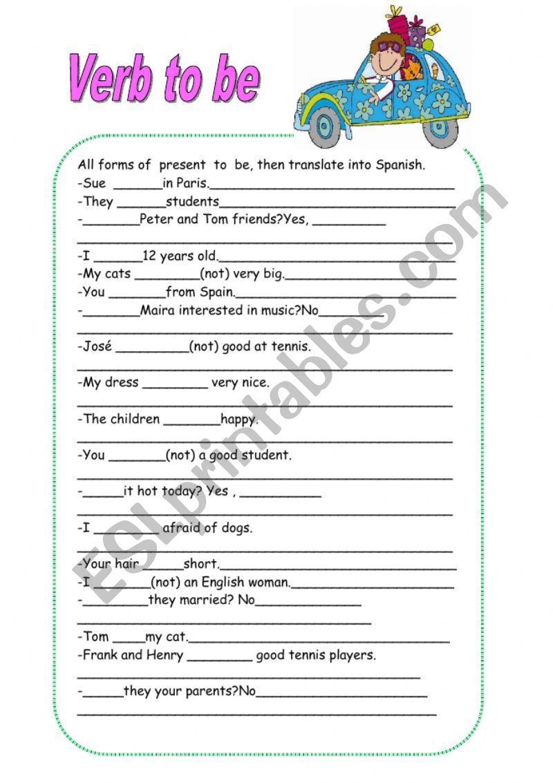 verb to be worksheet