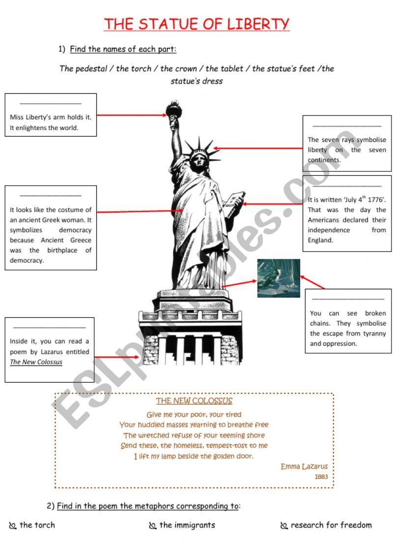 Statue Of Liberty Symbols ESL Worksheet By Stefanystef Statue Of Liberty Symbols ESL Worksheet By Stefanystef