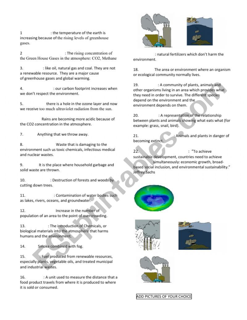 Environment Challenges worksheet