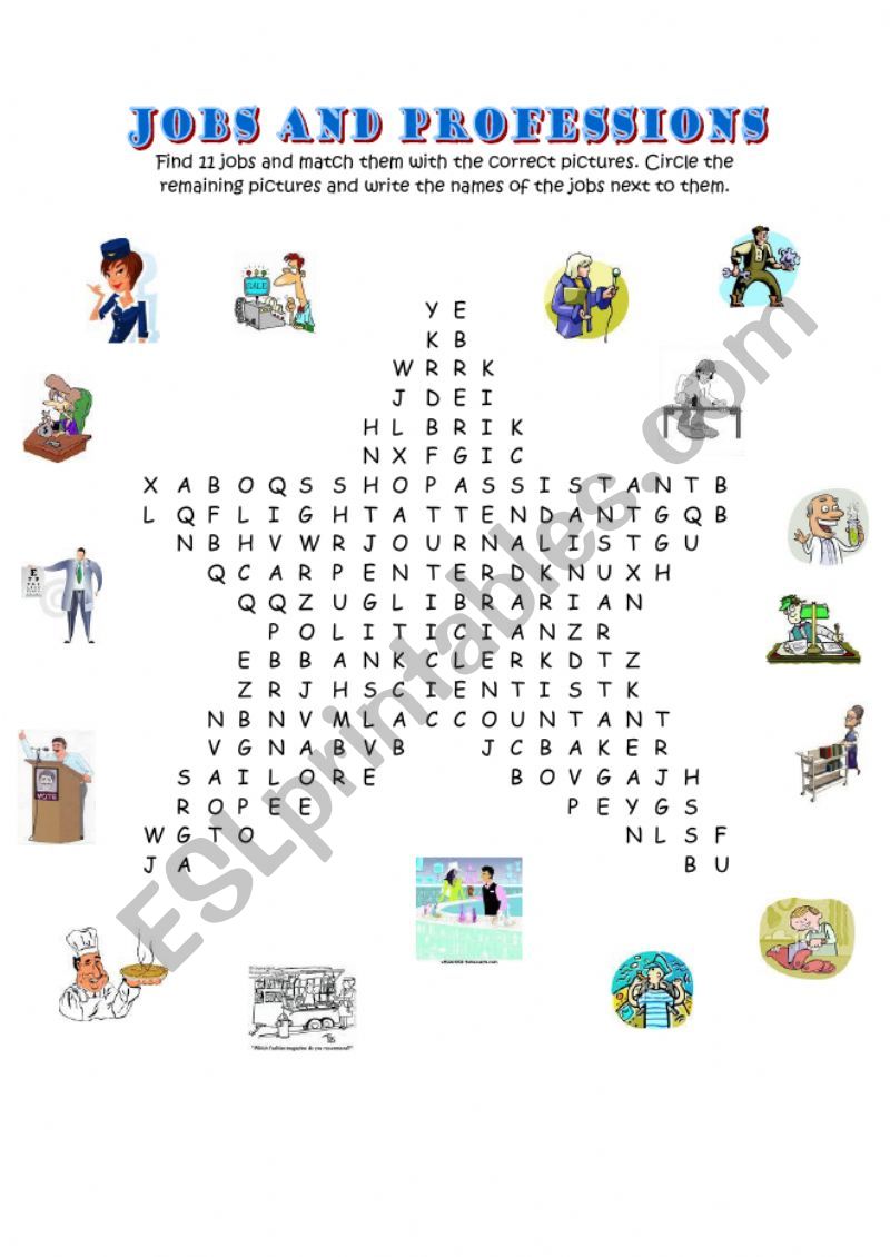 WORDSEARCH Professions!!!! worksheet