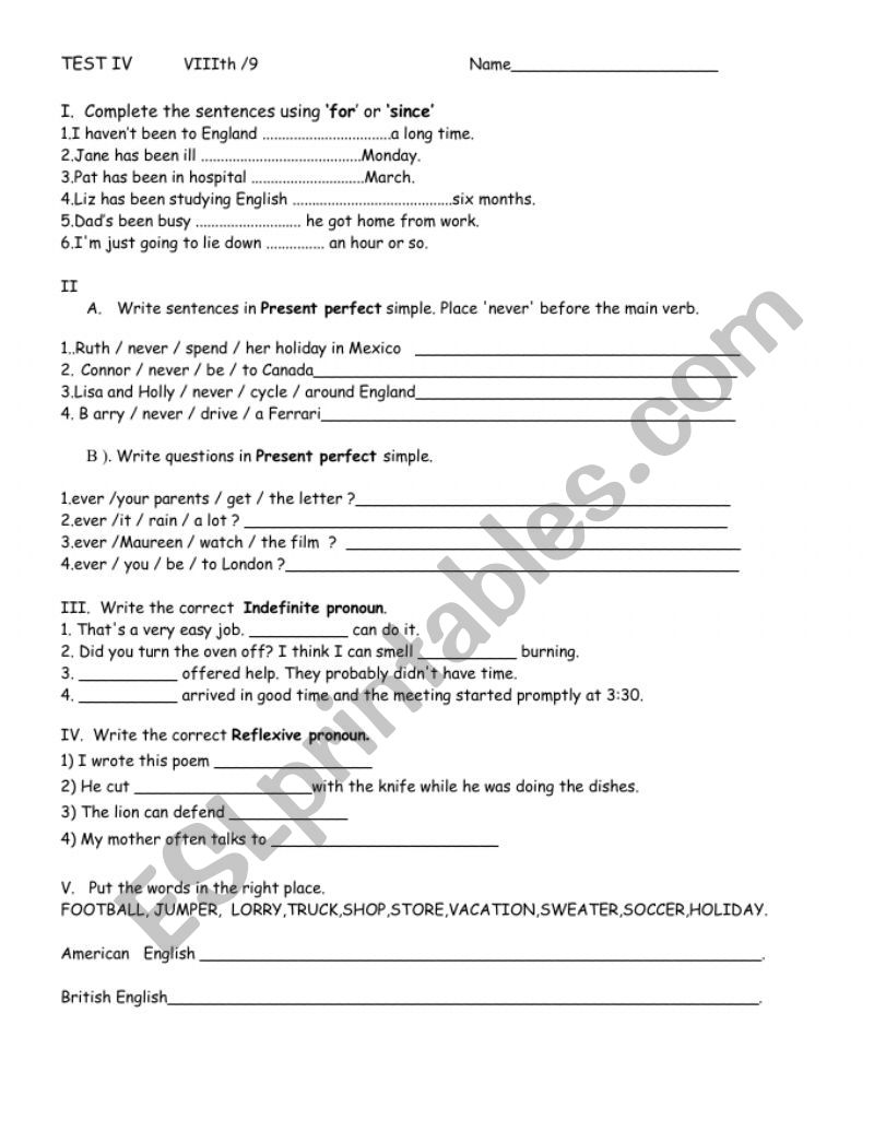 Test  worksheet