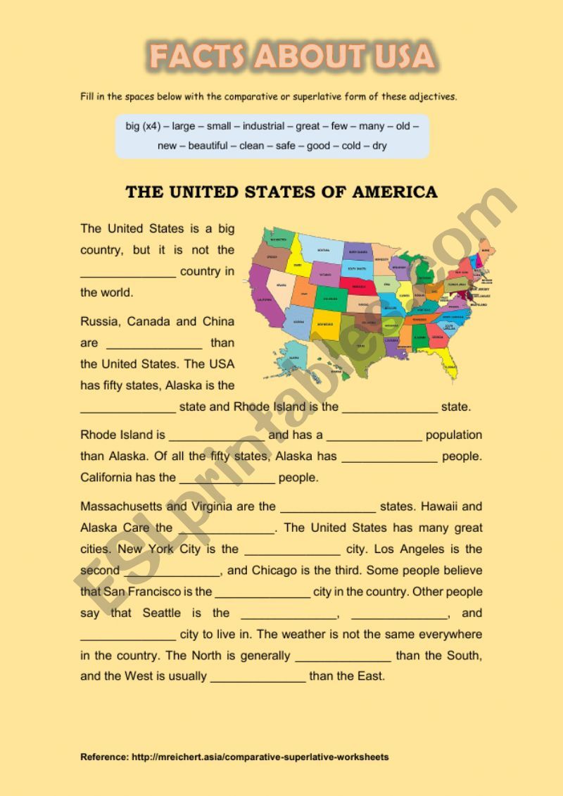 The United States of America worksheet