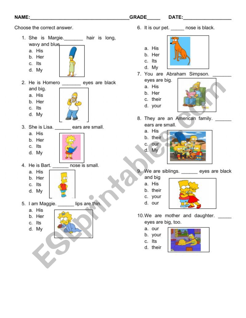 POSSESSIVE ADJECTIVES worksheet